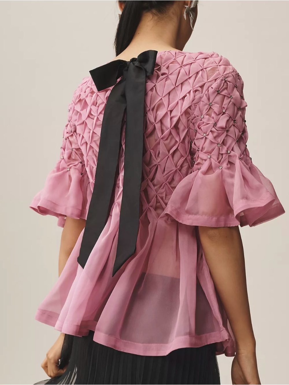 Anthropologie Maeve Sz XLPink Rhinestone Sheer Babydoll Blouse Fairy Whimsical - Picture 2 of 11